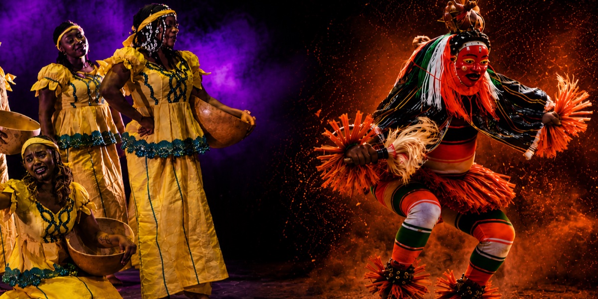 Musiciens et danseurs d'une troupe de danse traditionnelle africaine